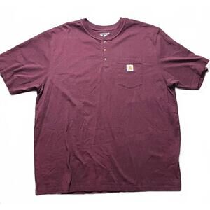 Carhartt Loose Fit Henley Pocket T-Shirt Men’s 2XL Burgundy Workwear Tee